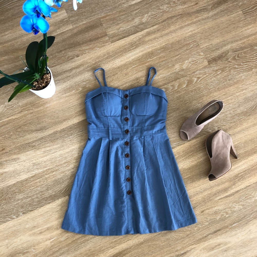 Mind Code Spaghetti Strap Blue Dress w/ Buttons L